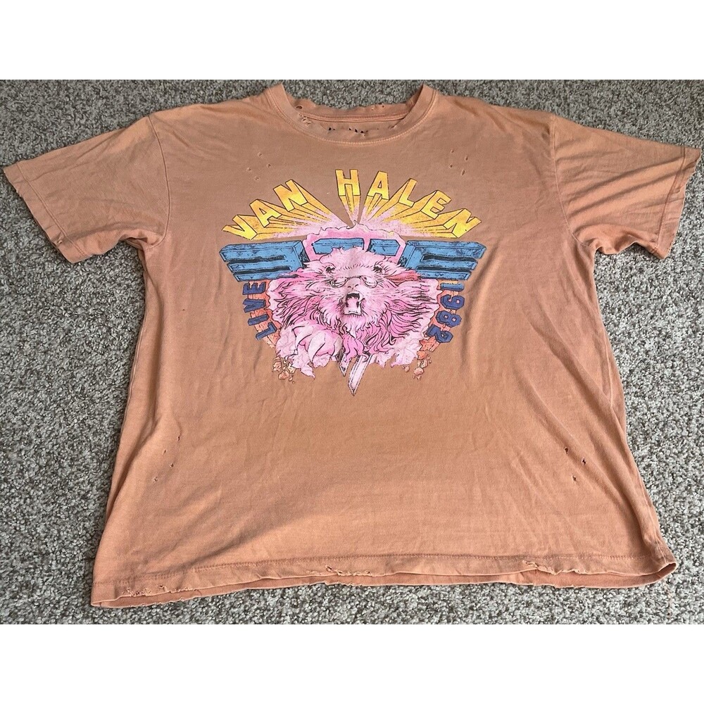 Men's Van Halen Light Orange Distressed Short Sleeve Shirt, Small